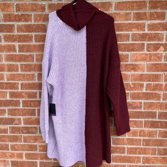 ELOQUII Colorblock Mini Turtleneck Sweater Dress NWT Women’s Plus 22/24 Pink/Red - Picture 3 of 4